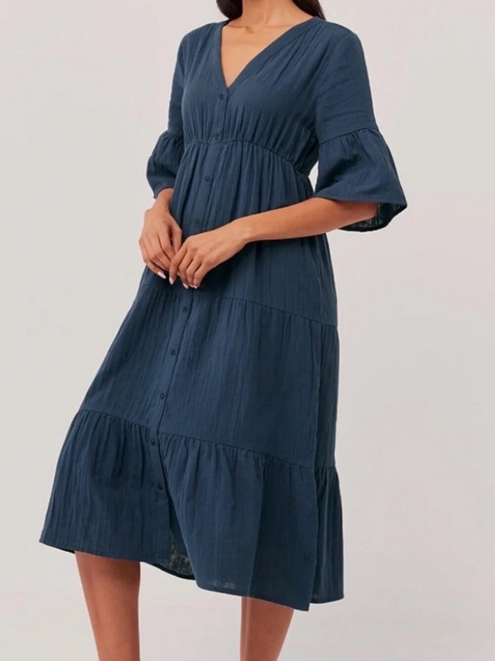 Pact Organic Cotton Coastal Midi Dress in Soft Navy